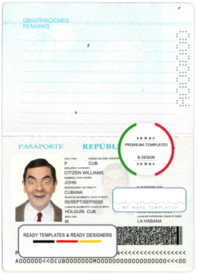 Cuba passport template in PSD format