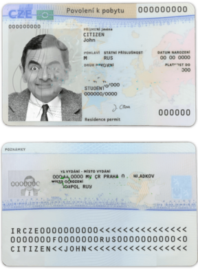 Czech permanent resident card template in PSD format, fully editable, + editable PSD photo look