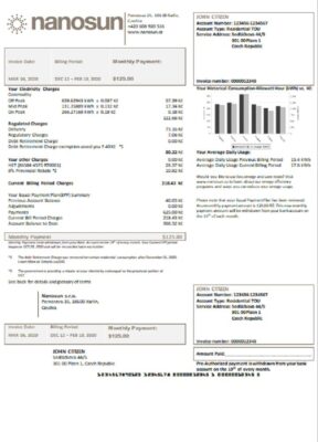 Czech Republic Nanosun s.r.o utility bill template in Word and PDF format