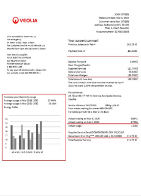 Czechia Veolia Energy Czech Republic energy utility bill template in Word and PDF format