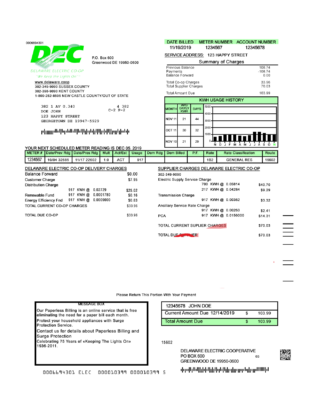 Delaware Electricity Bill – US Proof of Address