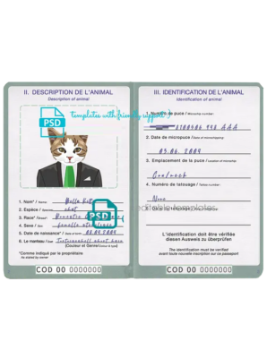 Democratic Republic of the Congo dog (animal, pet) passport PSD template, fully editable