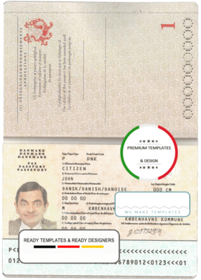 Denmark passport template in PSD format, fully editable