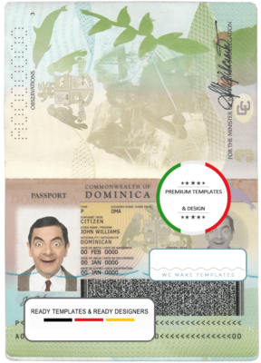 Dominica passport template in PSD format at the best price, with fonts