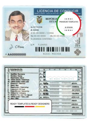 Ecuador driving license template in PSD format, fully editable