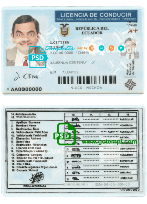 Ecuador driving license template in PSD format, fully editable