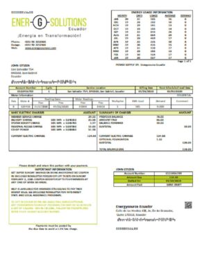 Ecuador Energysource Ecuador energy utility bill template in Word and PDF format