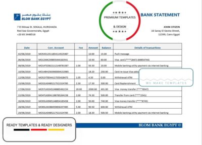 Egypt Blom Bank of Egypt proof of address statement template in Word and PDF format (.doc and .pdf)