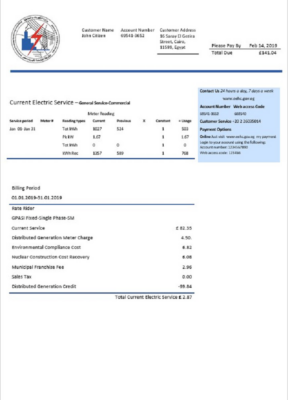 Egypt Egyptian Electricity utility bill template in Word and PDF format