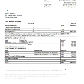 Equatorial Guinea CCEI Bank statement Excel and PDF template