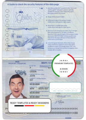 Estonia passport template in PSD format, fully editable