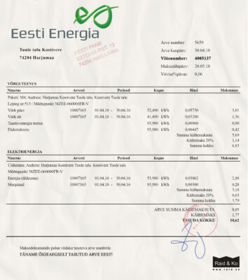 Estonia Utility Bill Template: Estonia Proof of address psd template