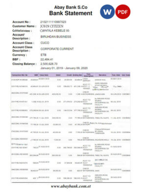 ETHIOPIA ABAY bank statement Word and PDF template