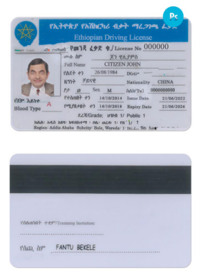 Ethiopia driving license template in PSD format, fully editable