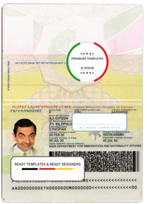 Ethiopia passport template in PSD format, fully editable