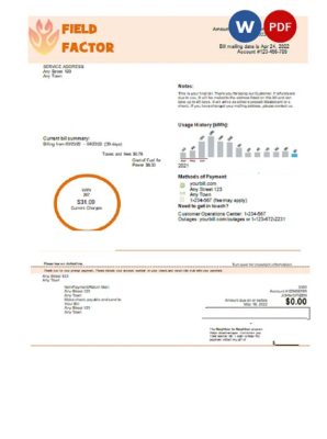 # field factor universal multipurpose utility bill, Word and PDF template