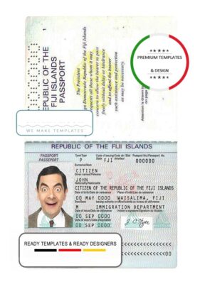 Fiji passport template in PSD format, with fonts