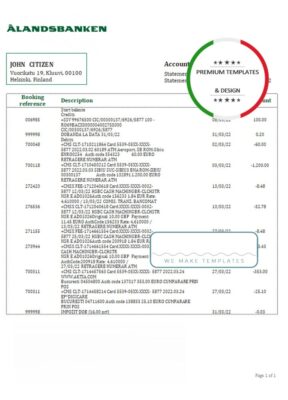 Finland Aland Bank statement template in Word and PDF format