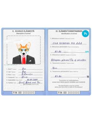 Finland Dog (animal, pet) passport PSD template, completely editable