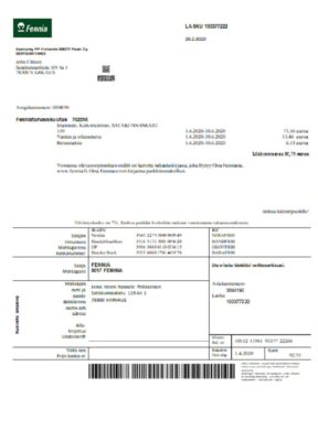 Finland Fennia Insurance company bill template in Word and PDF format