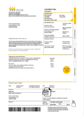 Finland HELEN utility bill template in Word and PDF format