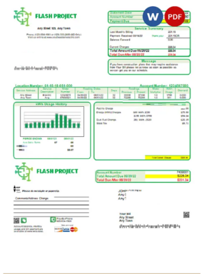 # flash project universal multipurpose utility bill, Word and PDF template