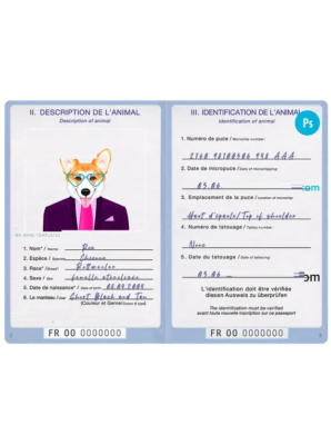 France dog (animal, pet) passport template, fully editable