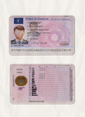 France driving license template in PSD format