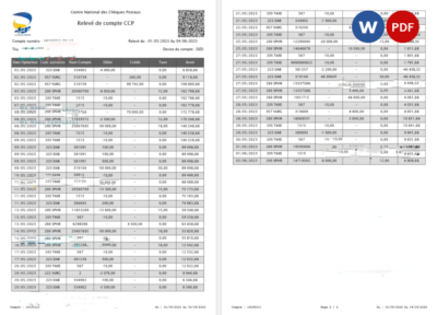 France France National Center for Postal Checks CCP account statement Word and PDF template