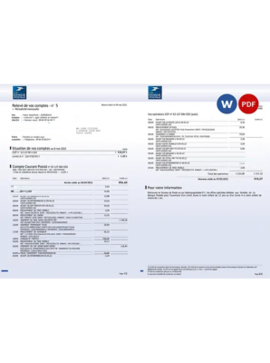 France La Banque Postale bank statement Word and PDF template, 3 pages