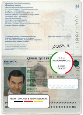 France passport template in PSD format, fully editable