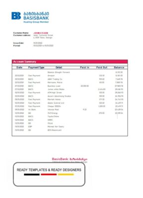 Georgia Basis Bank statement template in Word and PDF format