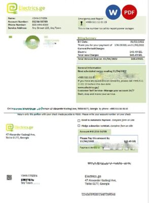 Georgia Electrics.ge electricity bill template in Word and PDF format