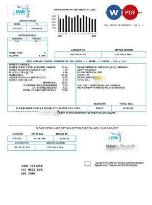 Georgia RWC water bill template in Word and PDF format