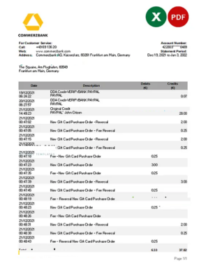 Germany Commerzbank statement Excel and PDF template