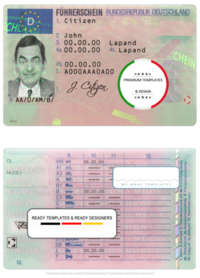 Germany driving license template in PSD format, fully editable, with all fonts