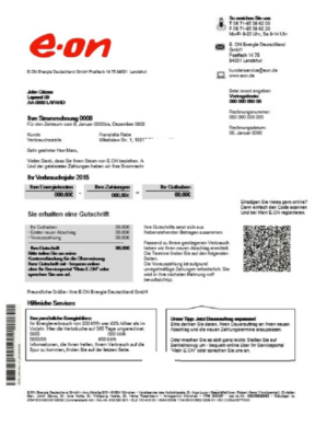 Germany E.ON Energie electricity utility bill template in Word and PDF format