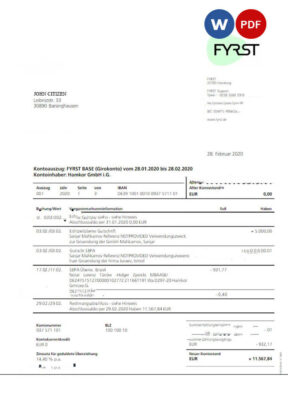 Germany Fyrst bank statement Word and PDF template