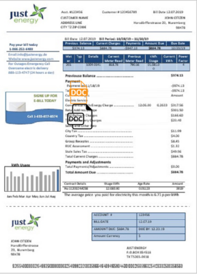 Germany Just Energy utility bill template in Word and PDF format (.doc and .pdf)