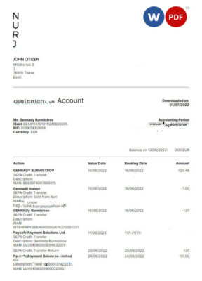 GERMANY NURI bank statement Word and PDF template