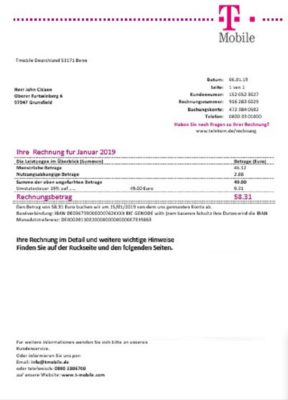 Germany T Mobile utility bill template in Word and PDF format