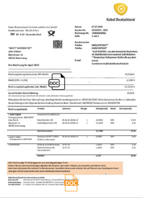 Germany TV Cabel utility bill template in Word and PDF format, fully editable