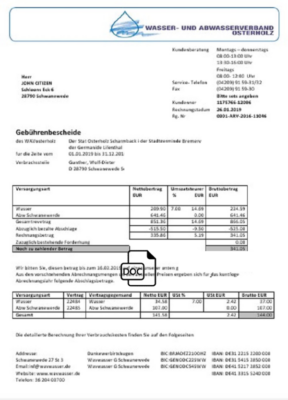 Germany Wavwasser utility bill template in Word and PDF format