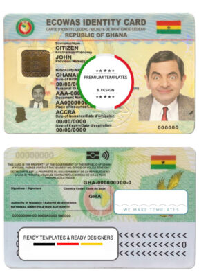 Ghana ID template in PSD format, fully editable, with all fonts