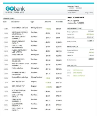 Gobank Bank Statement Template