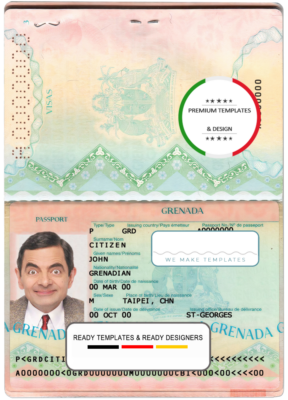 Grenada passport template in PSD format, fully editable