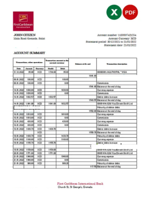 Guatemala Agromercantil bank statement Excel and PDF template