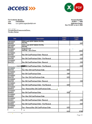 Guinea Access bank statement Excel and PDF template