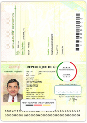 Guinea passport template in PSD format