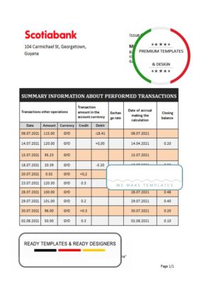 Guyana Bank of Nova Scotia bank statement template in Word and PDF format